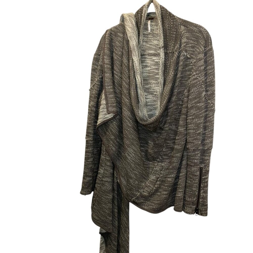 Free People gray white marl knit cascading opera duster cardigan sweater…